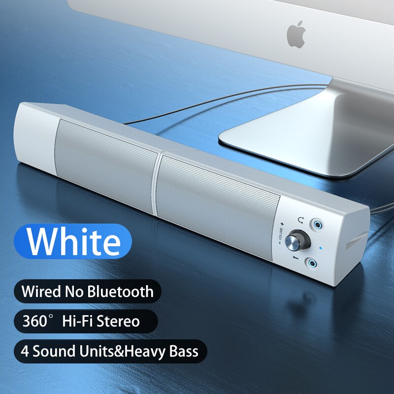 Altavoz con Bluetooth y barra desmontable para ordenador, Subwoofer con sonido envolvente, cable USB, reproductor de música Dual, novedad de: White no bluetooth