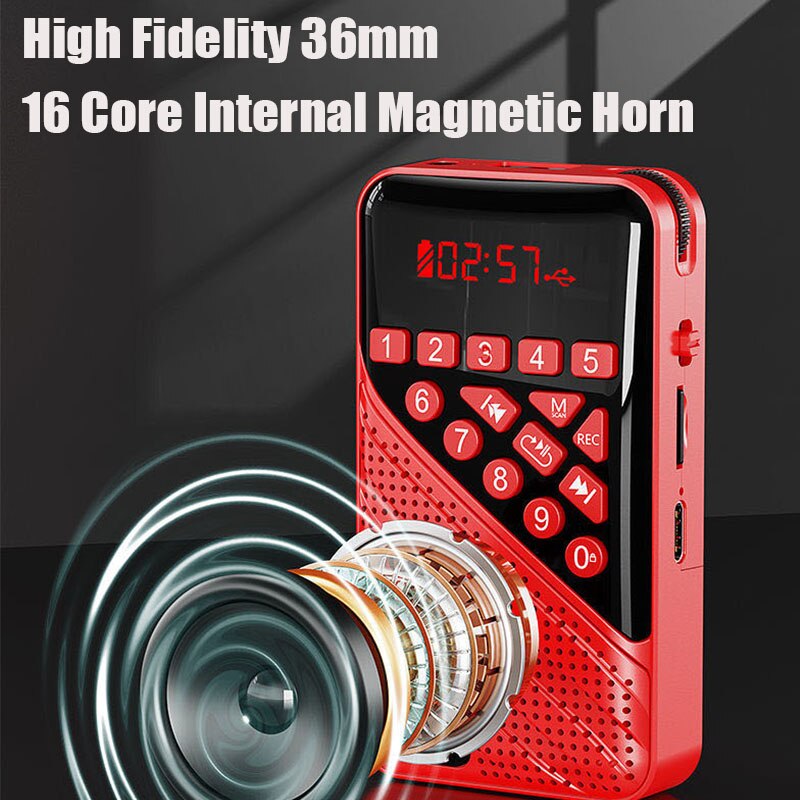 Mini Portable FM Radio Bluetooth 5.0 Music Player Handheld Rechargeable Digital Radios Support Recording TF Card U Disk Play