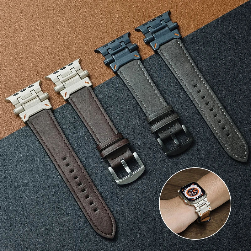 Lederen band voor Apple Watch Ultra 2 Band 49 mm 3 2 1 42 mm Armband voor Iwatch Series 10 46 mm 9 8 7 6 SE 5 44 mm 45 mm horlogeband