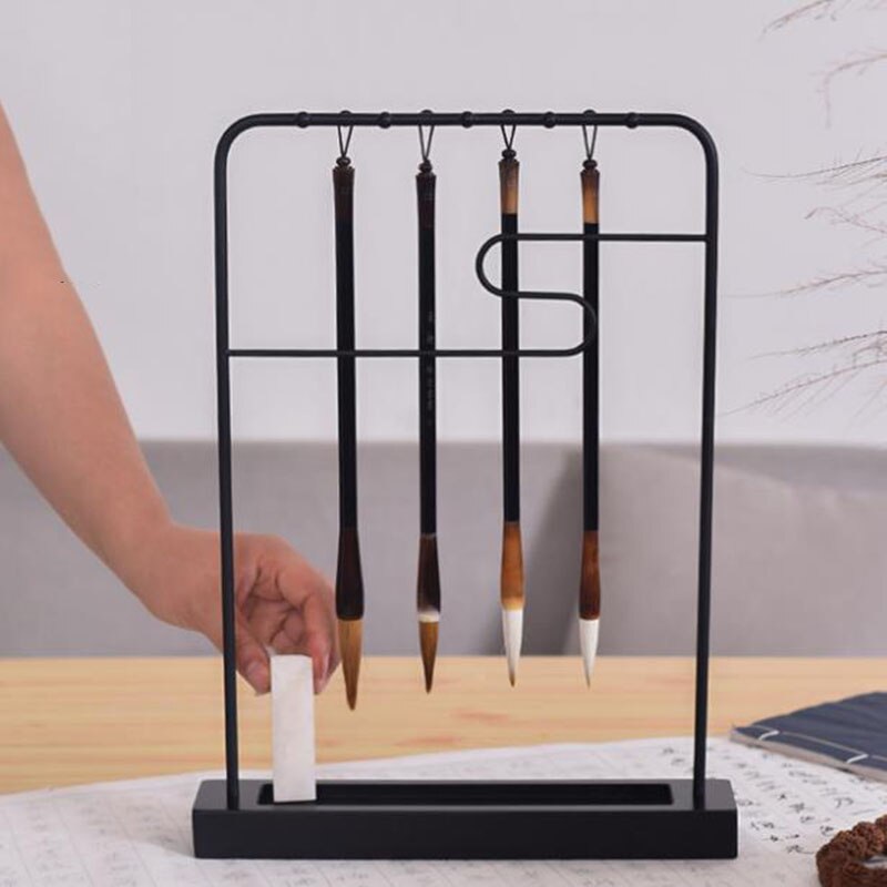 Wood Pen Hanging Brush Calligraphy Pen Holder Resting Steel Frame Four Treasures Calligraphy Frame Accessories Kit