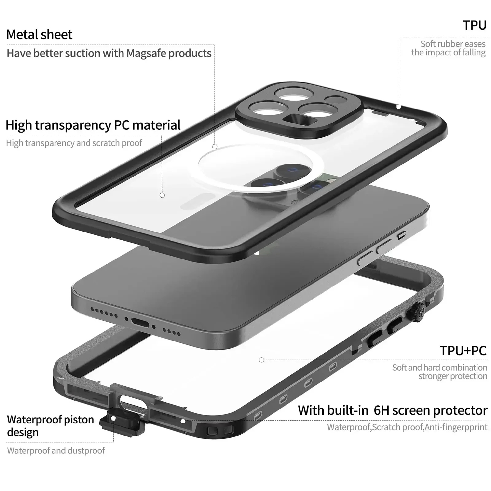 IP68 wasserdichte Hülle für iPhone 16 15 Pro Max 14 13 Pro Ganzkörper schutzhülle Schwimmen Unterwasser tauchen Magsafe Magnet hülle