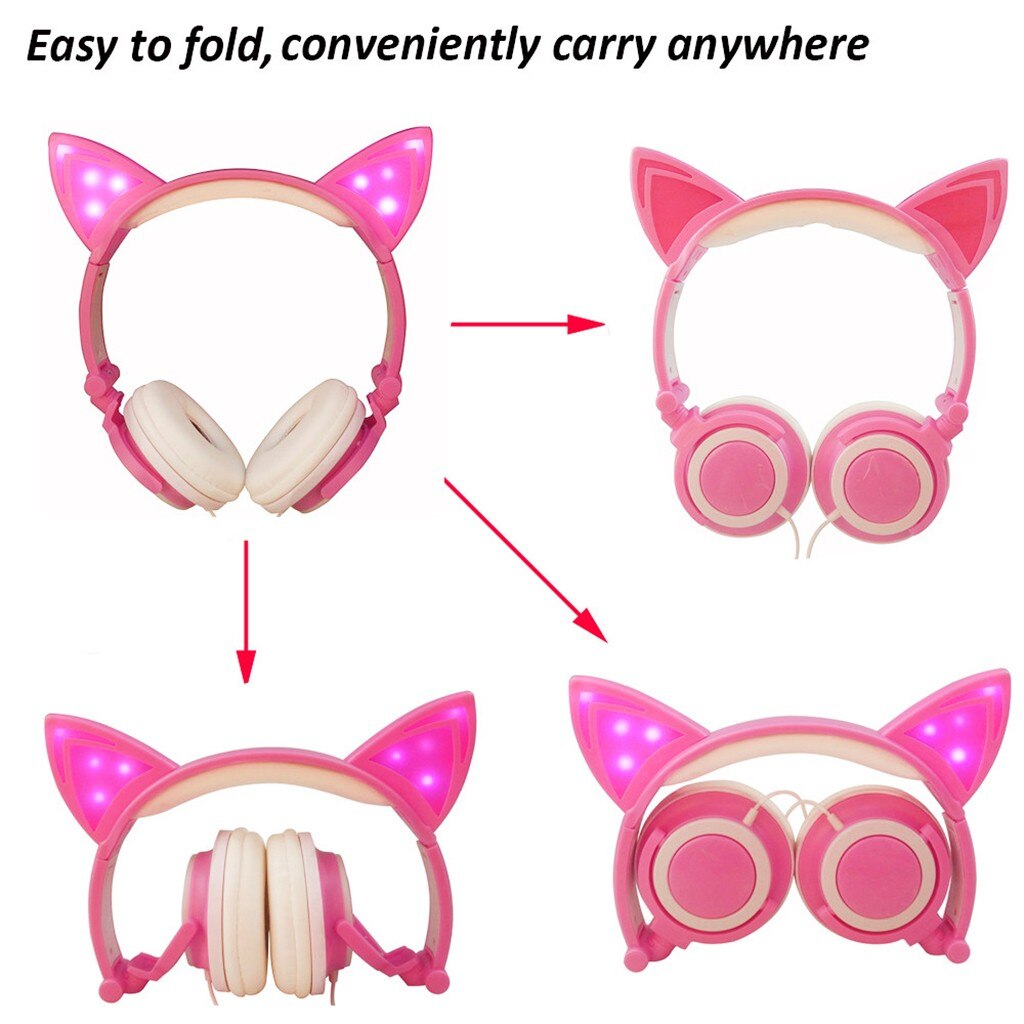 Foldable Cat Ear LED Music Lights Headphone Earphone headset for Laptop MP3 Palyer And Different Type Smart Phone