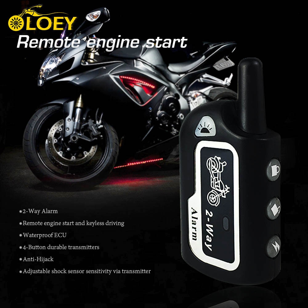 OLOEY Two Way Motorcycle Alarm Anti-theft Security System Scooter Moto 2 Way Alarm Remote Control Engine Start Theft Protection