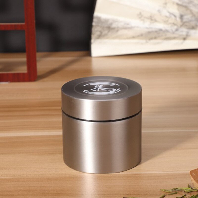 Stainless Steel Tea Caddy Large-capacity Sealed Leak-proof Tea Jar Round Tea Coffee Storage Jar: silver