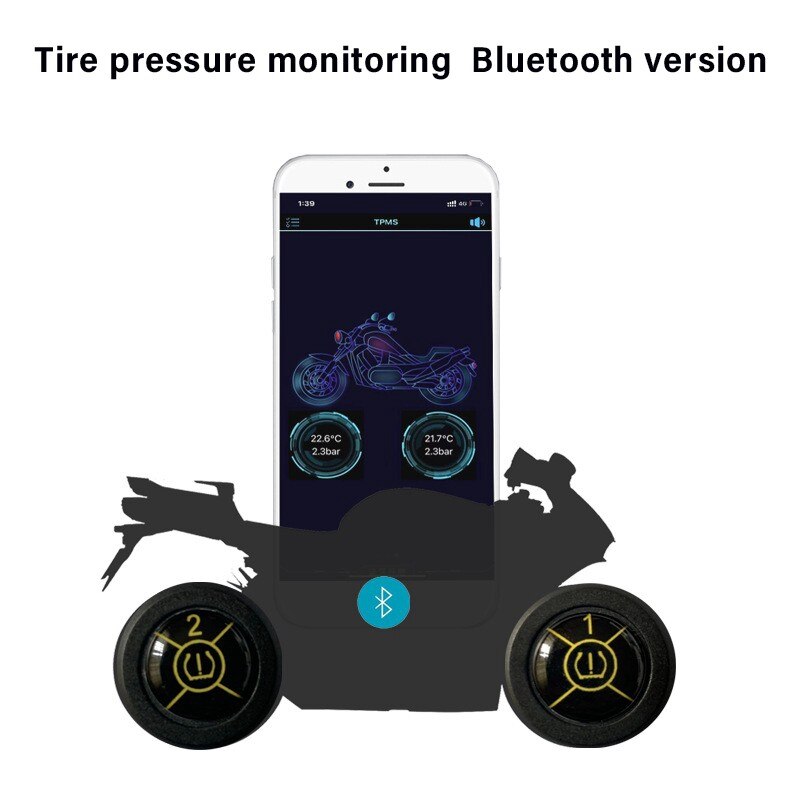 2PCS Bluetooth 5.0 Motorcycle TPMS Tire Pressure Alarm System Sensor Android/IOS Tyre Pressure Monitoring System 8.0 Bar