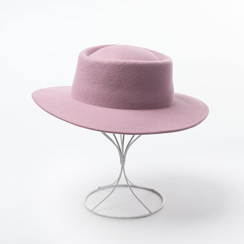 100%  ull fedorahattar kvinnor toppmössa kvinnliga vintage breda rand damer vintage hattar märke svart fedora: Rosa
