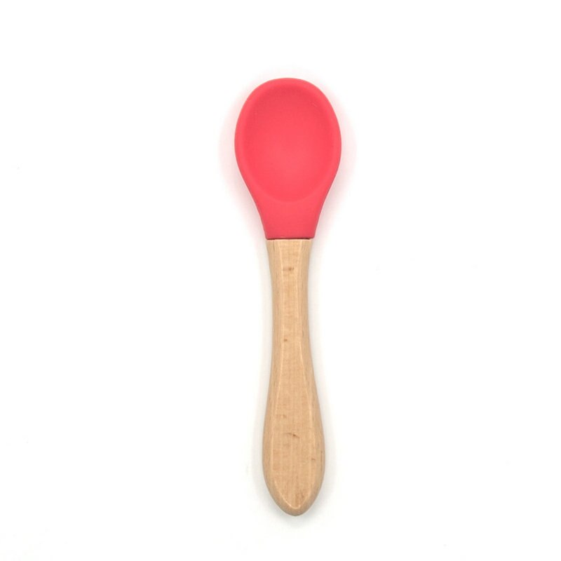 2PCS Baby Bamboo Training Spoons Organic Soft Baby Feeding Silicone Tip Spoon Scoop Easy Grip Handle Toddlers Infant