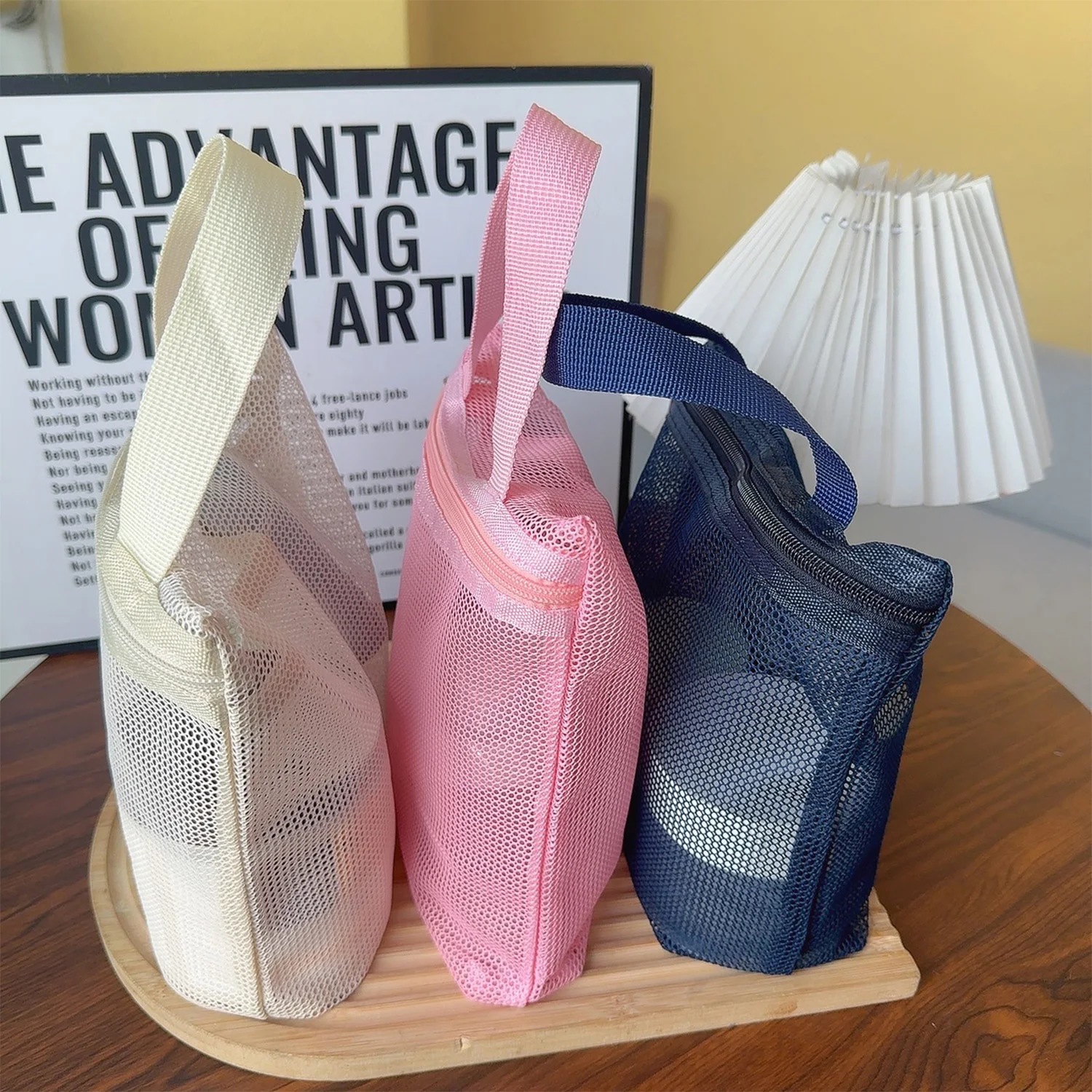 Mesh Makeup Toiletry Storage Bags Handbags Portable Travel Washing Body Shower Tools Organizer Hanging Cosmetic Organizer Pouch