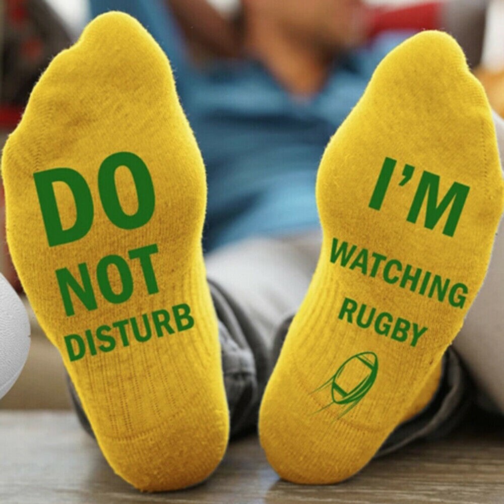 Sports sokker mænd kvinder nyhed sjove bomulds sokker forstyrrer ikke jeg ser rugby 1 par åndbar sok: Gul