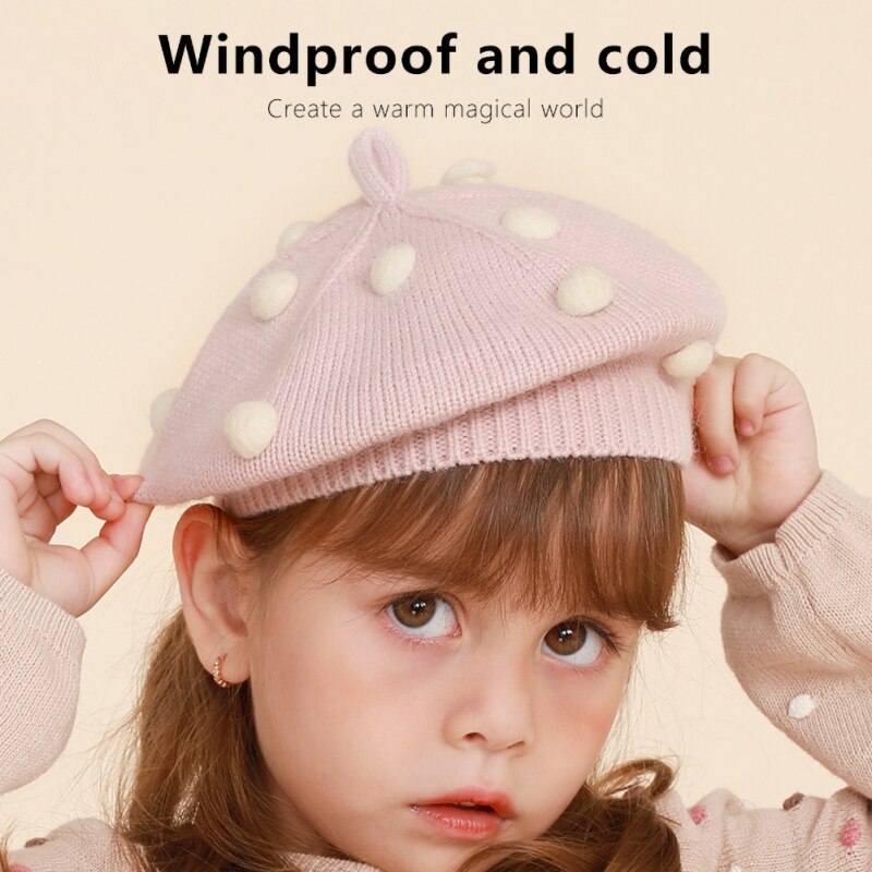 Autumn Winter Knitted Warm Hat Girls Cute Berets Caps Lovely Purl Beanies Hats Wild Cute Hair Ball Kids Knitted Thermal Beret