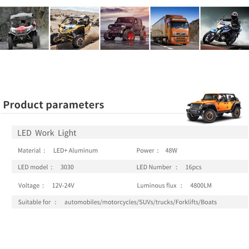 12-24v led forlygter til auto motorcykel lastbil båd traktor trailer offroad flash lampe 48w led arbejdslampe projektor