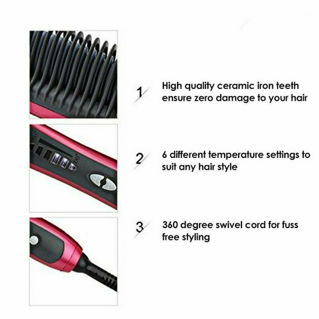 Ceramic Hair Straightener Brush Hair Electric Beard Comb Flat Iron Digital Heating Anti-Static Hair Brush Styling Tool