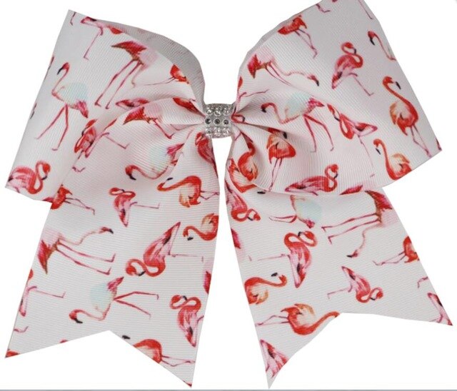 7 tommers trykt bling flamingo cheer buer hår buer med strikk / hårklemme hestehale for barn jente gjør det selv hår tilbehør: Farge 2