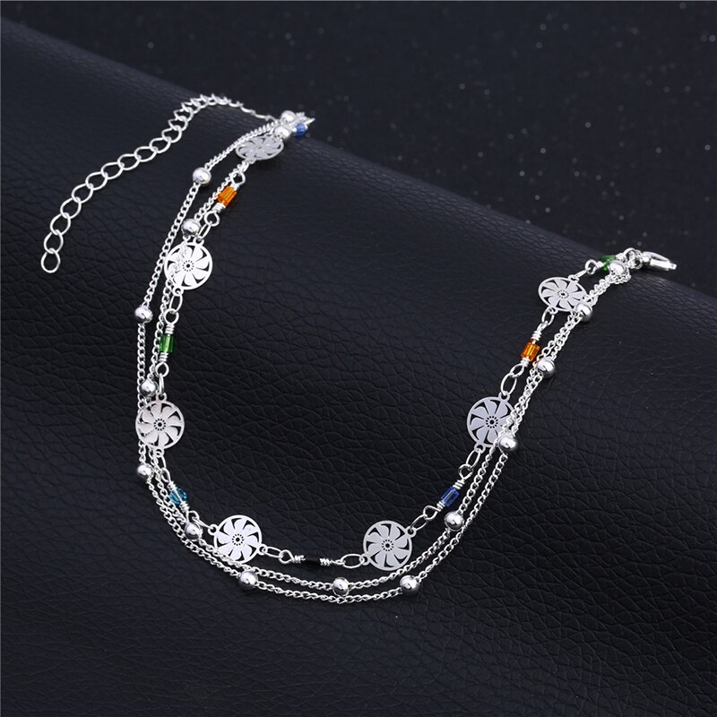 925 Sterling Silver Anklet Flower Small Beads Pendant Anklet For Women Girl Female Jewelry Wedding NB091