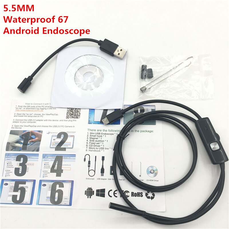 2m 7mm waterdichte  ip67 android endoscoop inspectie usb borescoop buis slang mini camera's micro camera: 5.5mm endoscope / 2m kabels