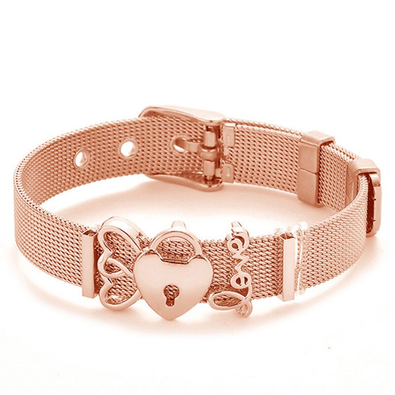 Mesh Bracelets Slide Crystal Love Heart Charms Fine Bracelet Stainless Steel Bracelet for Woman Valentine's Day Jewelry: ST009