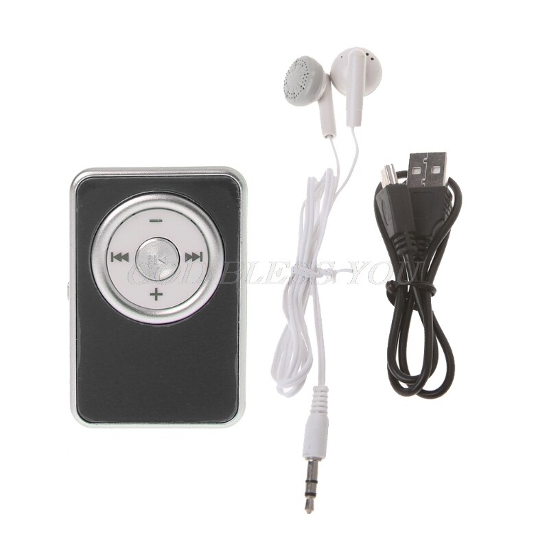 Mini klip musik media  mp3 afspiller understøtter tf micro sd kort med øretelefon usb kabel: Bk