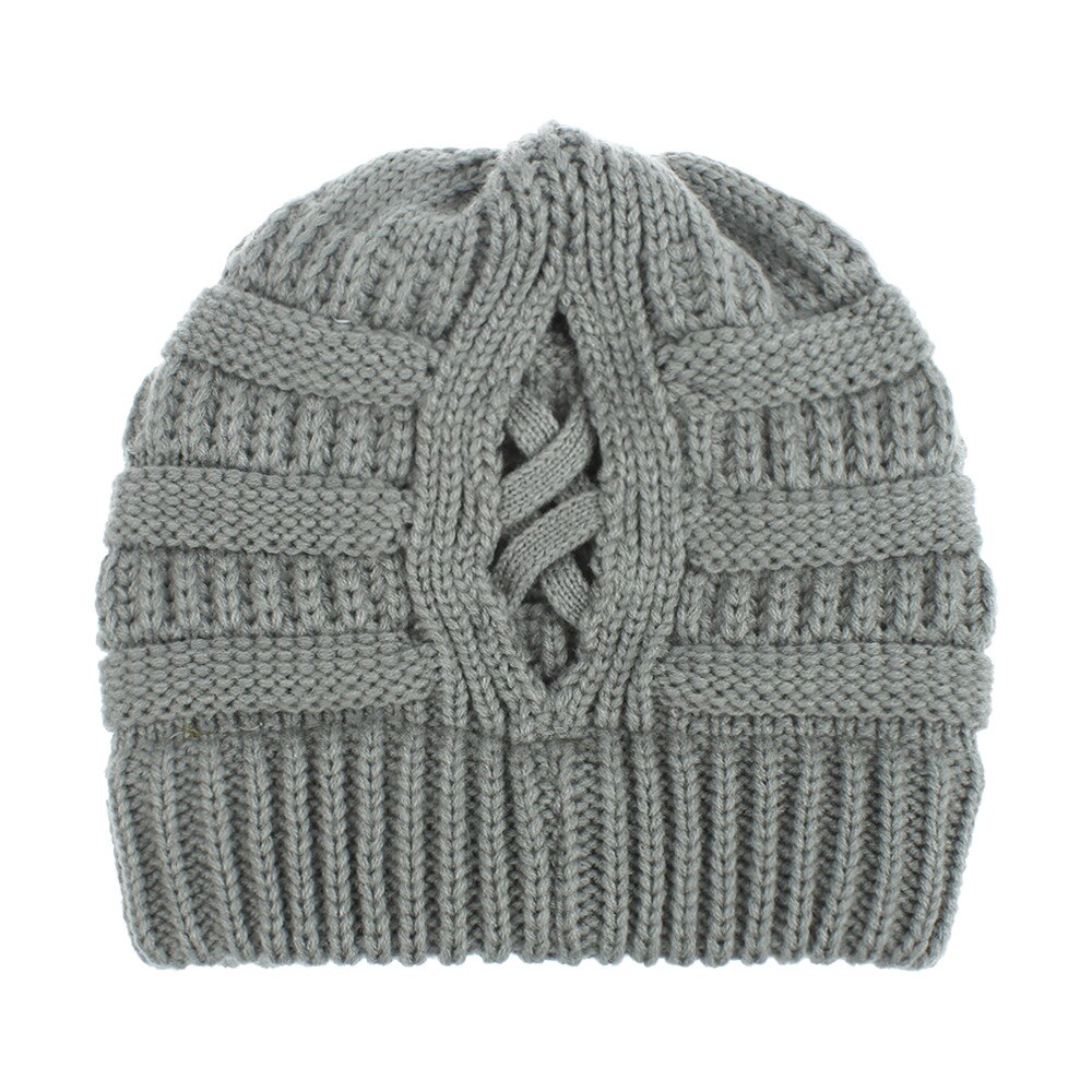 Bonnet queue de cheval pour femme, en coton, doux et extensible, en tricot tête de mort: Light Grey