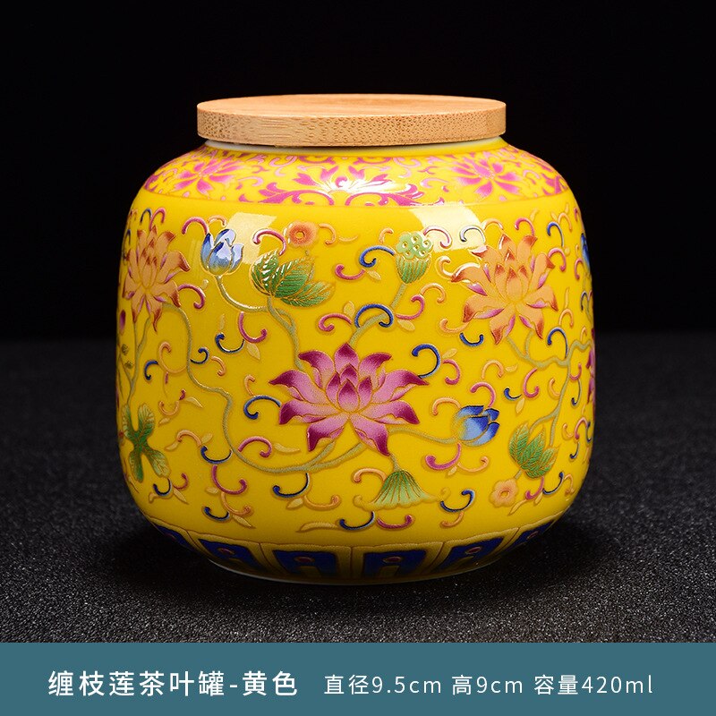Porcelain Enameled Ceramic Tea Caddy Portable Sealed Tank Storage Jar Moisture-proof Tank Storage Box Candy Snacks Universal Jar: Gold