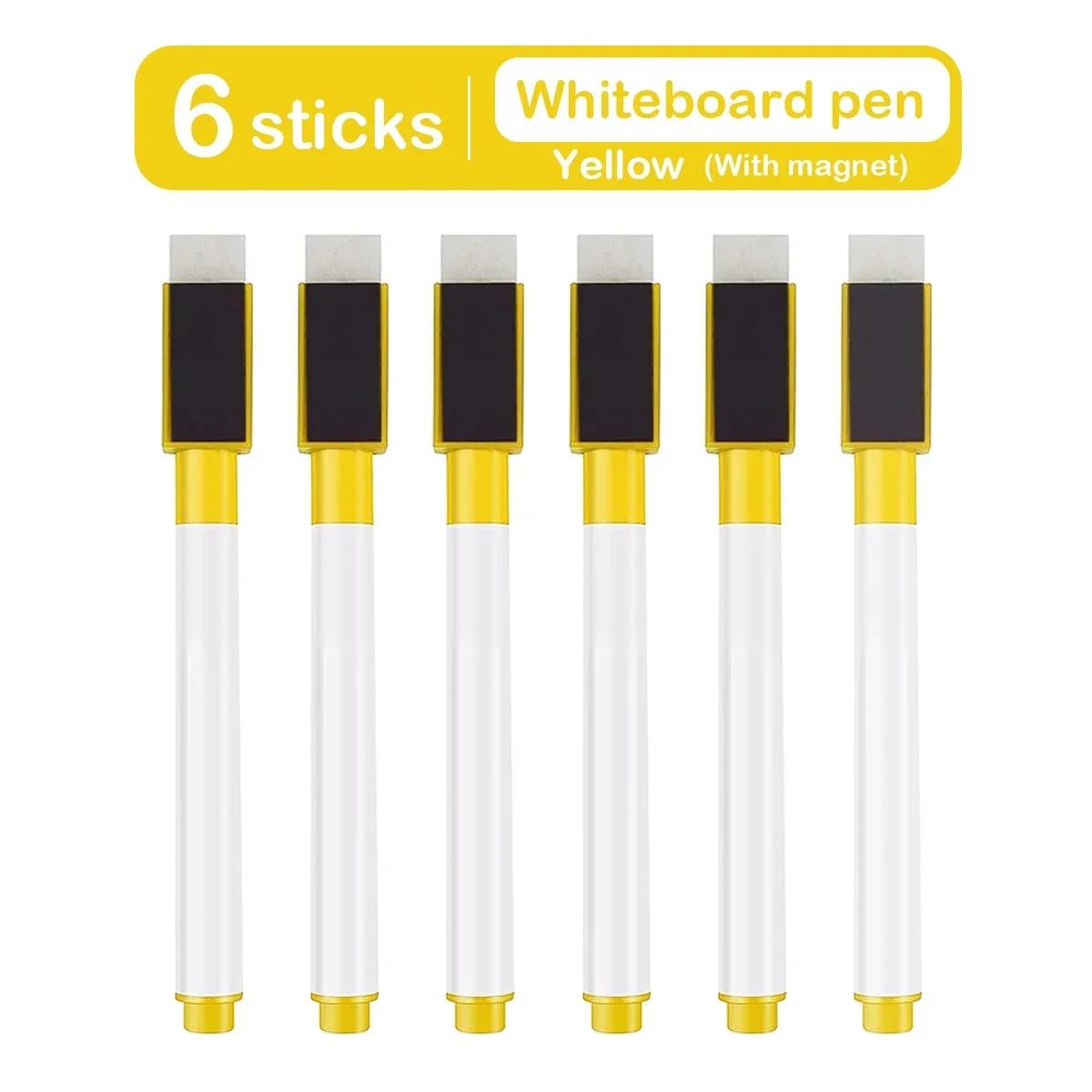 8 stk Farger Magnetiske Vanntette Whiteboard-penner medium Spiss Med Innebygd Viskelær: Gul