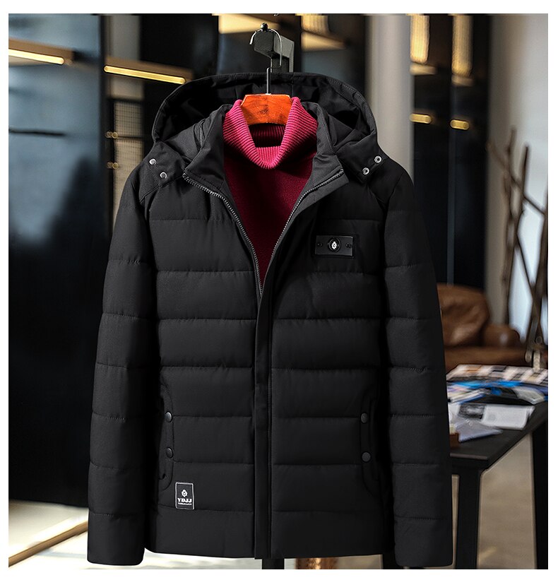 Plus size 9xl-4xl tyk polstret parka til mænd vinterjakke med hætte frakke med flere lommer varmt overtøj til mænd afslappet tøj: Sort / 8xl