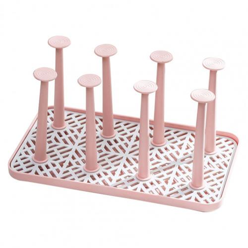 Dust-proof Cup Drying Rack Multifunctional Plastic Draining Glass Cup Holder Stand Water Mug Holder Home Decoration for Kitchen: Pink S