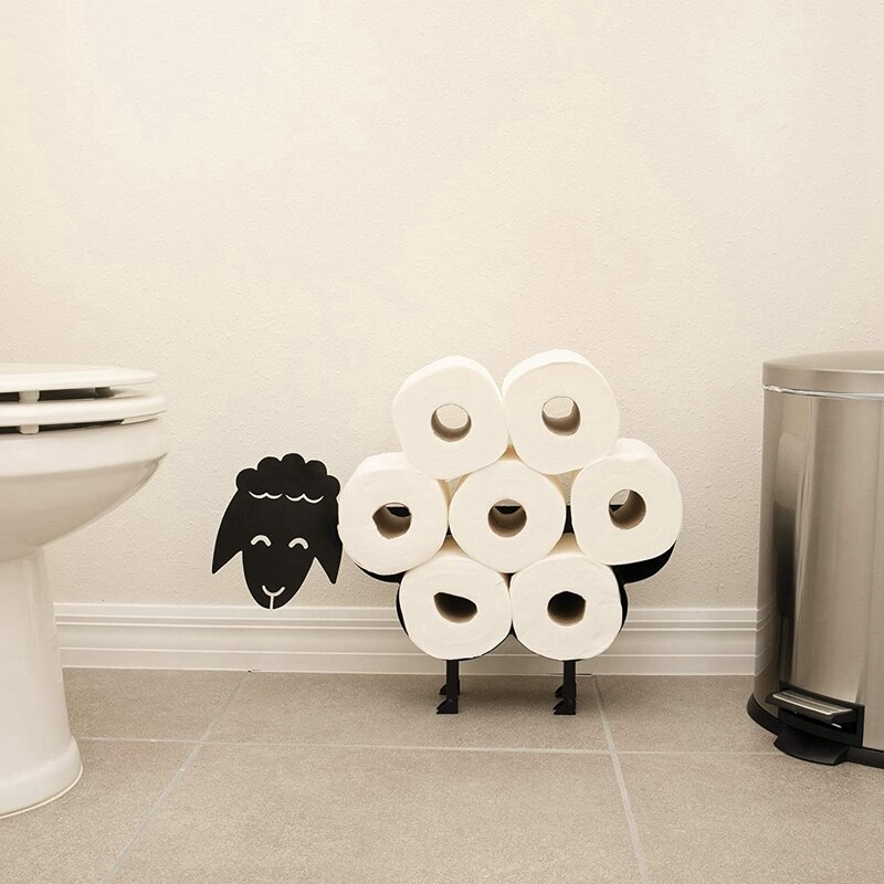 Porte-rouleau de papier toilette mouton noir, nouveauté, autoportant ou mural, support de rangement pour rouleau de papier toilette, mouchoirs