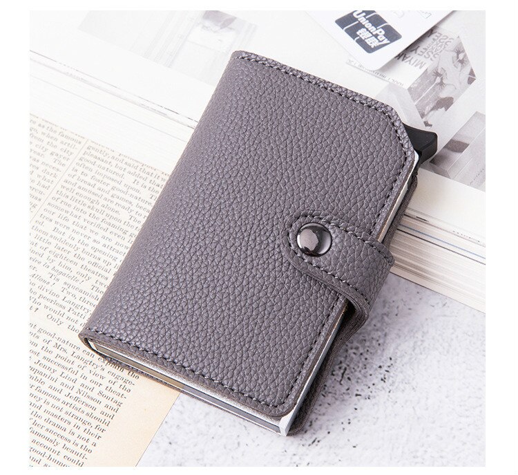 Zovyvol Rfid Blocking Card Portemonnee Mode Credit Card Houder Carbon Fiber Kaarthouder Aluminium Slanke Korte Kaarthouder: x-56 Gray
