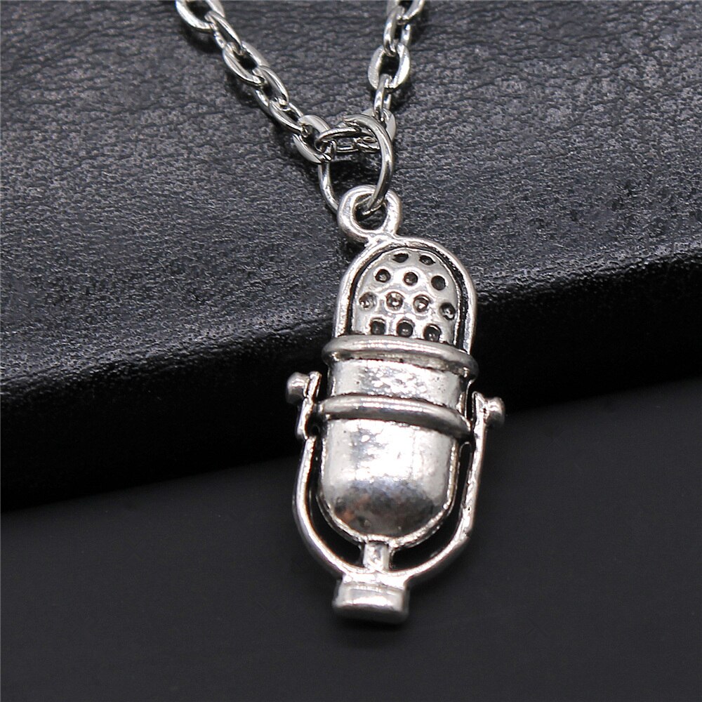 Musical Jewelry For Women Men Girl Boys Musical Note Microphone Drum Guitar Violin Pendant Necklace Antique Silver Color: N2-B11902