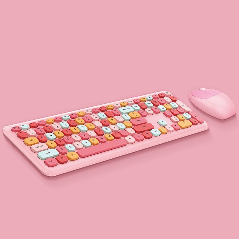 Lille frisk macaron farve trådløst tastatur og mus sæt piger dejligt chokolade lydløst uendelig farve tastatur: Lyserød