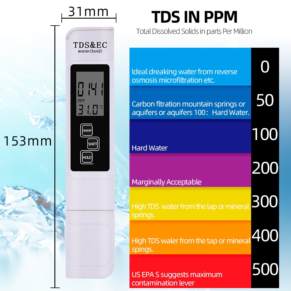 Digital lcd ph meter ec tds pen af tester protable vand renhed ppm filter hydroponic akvarium pool monitor 40%  off