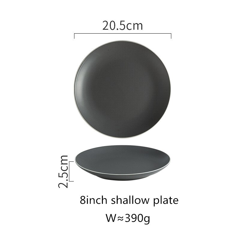 Nordic Ceramic Tableware Matte Glaze Steak Food Plate Bowl Dinner Dish Porcelain Dinnerware Set For Family Hotel 1pc: 8inch shallow plate