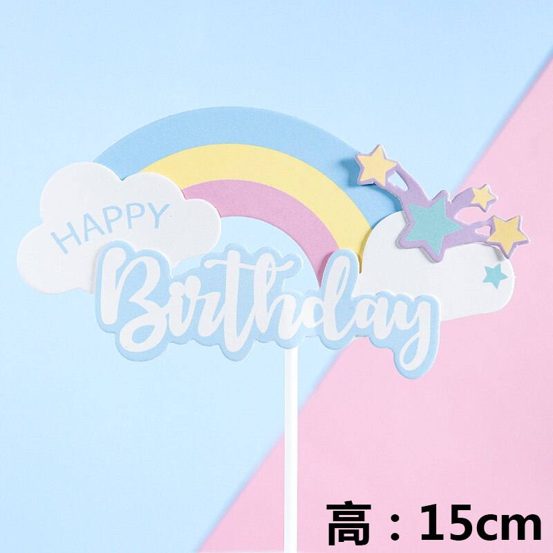Cakelove Happy Birthday Cake Topper Cute Rainbow star sun Cloud Happy Birthday Cake Topper Flag Party Dessert Decoration Flags: rainbow 4
