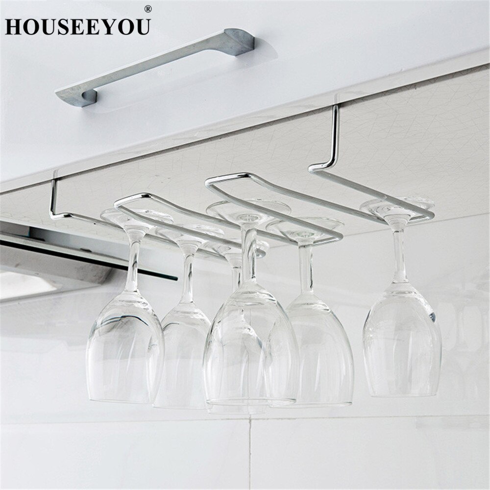 Wine Rack Holder Cabinet Wall Storage Organizer Hanging Holder Stainless Steel Wine Glass Cup Bar Hanger Shelf