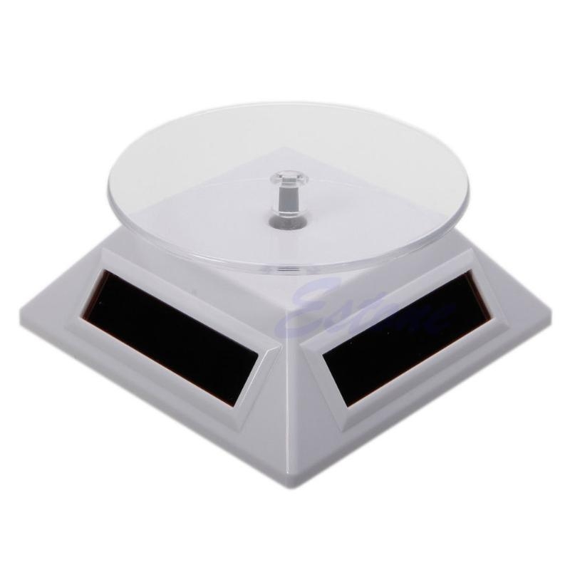 Y55C Turntable 360°Rotating Stand Solar Power Jewelry Spinner Watch Hobby Collection Shelf Rotating Display Multicolor: WHITE