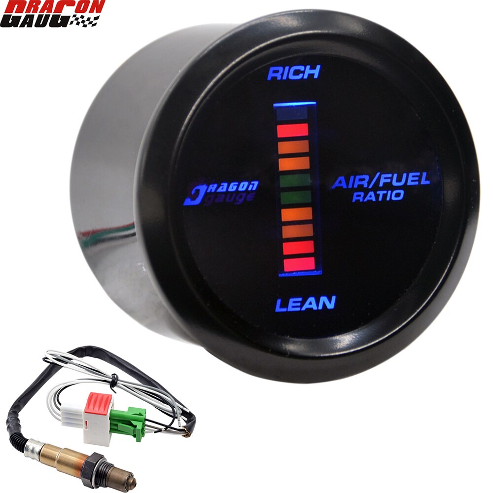 Dragon 2" 52mm Auto Car Electronic Digital LED Engine Air Fuel Ratio Gauge For Narrow Band Oxygen O2 Sensor Meter