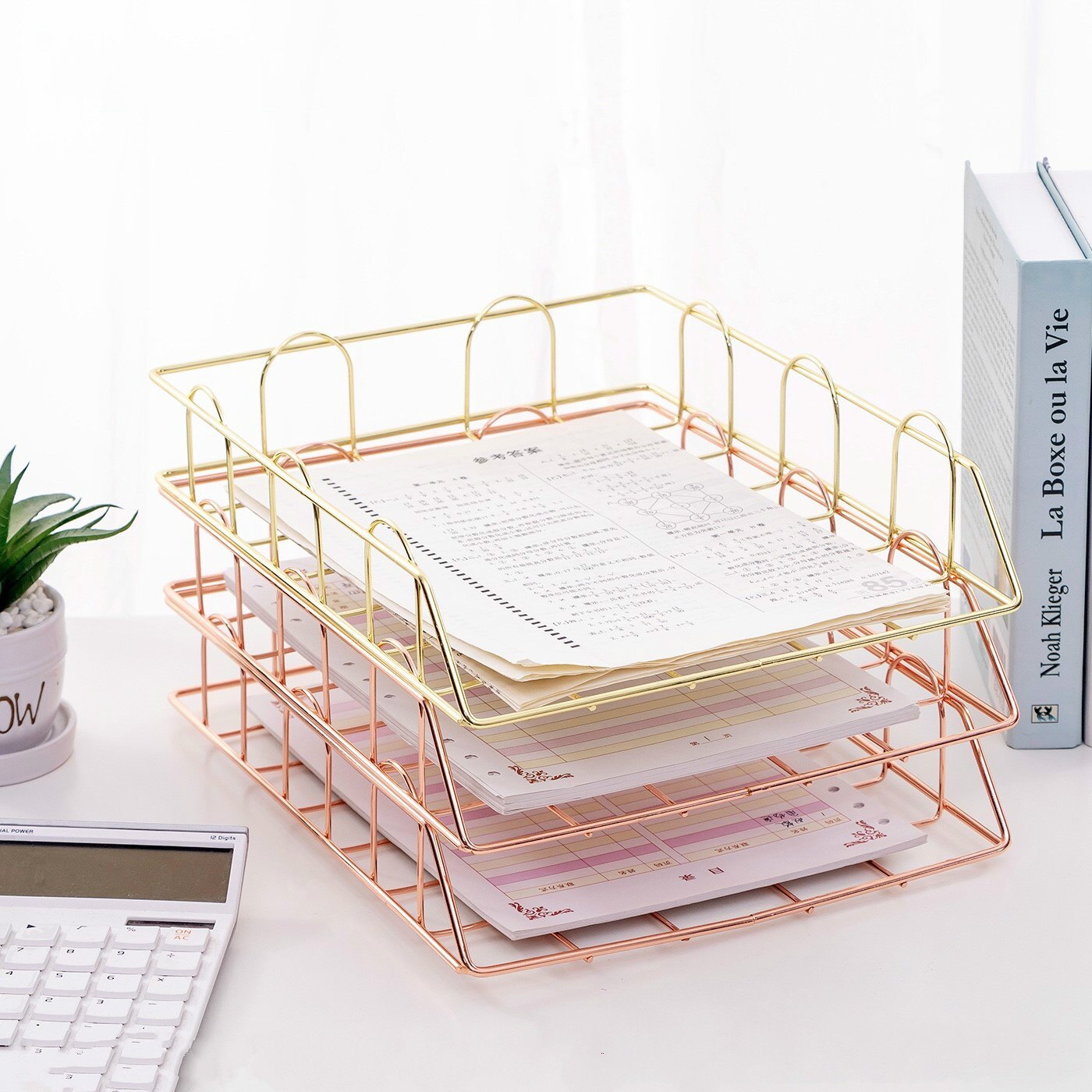 Ins Gold Metal File Tray Magazine Organizer Desk Set By Handmade Overlayable File Organizer Layering
