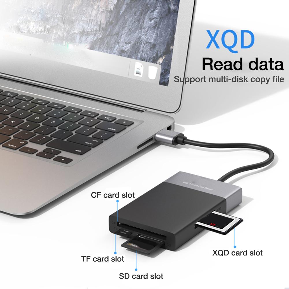 6 In 1 Multi Memory Card Reader Abs Aluminium Legering Shell Pvc Draad Reader Usb 3.0 2 Port Hub Hoge speed Adapter Voor Xqd Cf Sd Tf