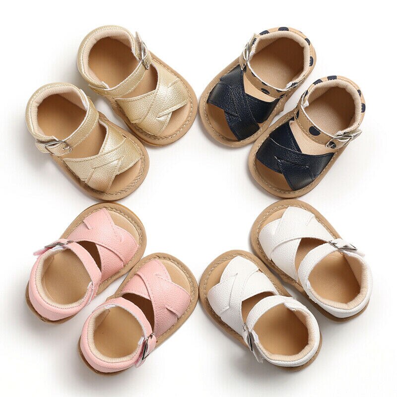Recién Nacido bebé niña Sandalias Prewalker antideslizante zapatos de cuero de la PU de la hebilla de lindo verano bebé Infante zapatos