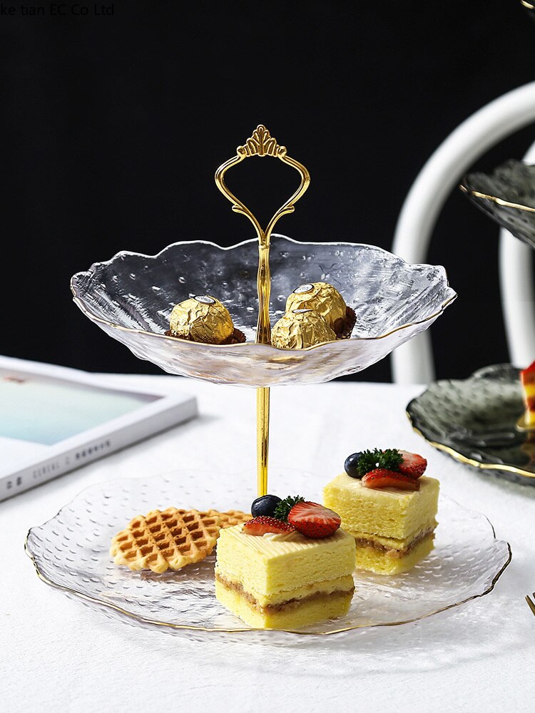 Nordic light luxury 3 layer cake tray double dessert fruit tray living room home dried fruit snack candy tray