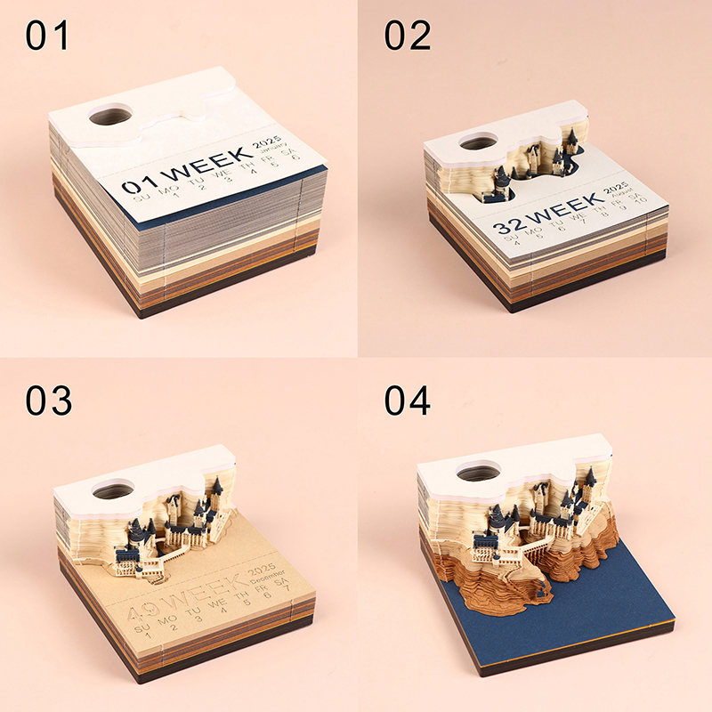 Tijdstuk Kalender 2026 Bureaukalender Met LED-licht 3D Tear-away Kalender Papier Carving Art Memo Pad Kladblok Cadeau Kerstmis