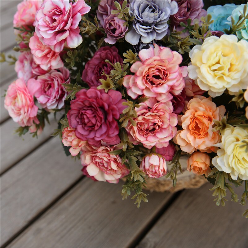 14 blomsterhoveder 1 stk smuk rose pæon kunstig silke blomst lille buket familiesammenkomst forår bryllup dekoration gettin