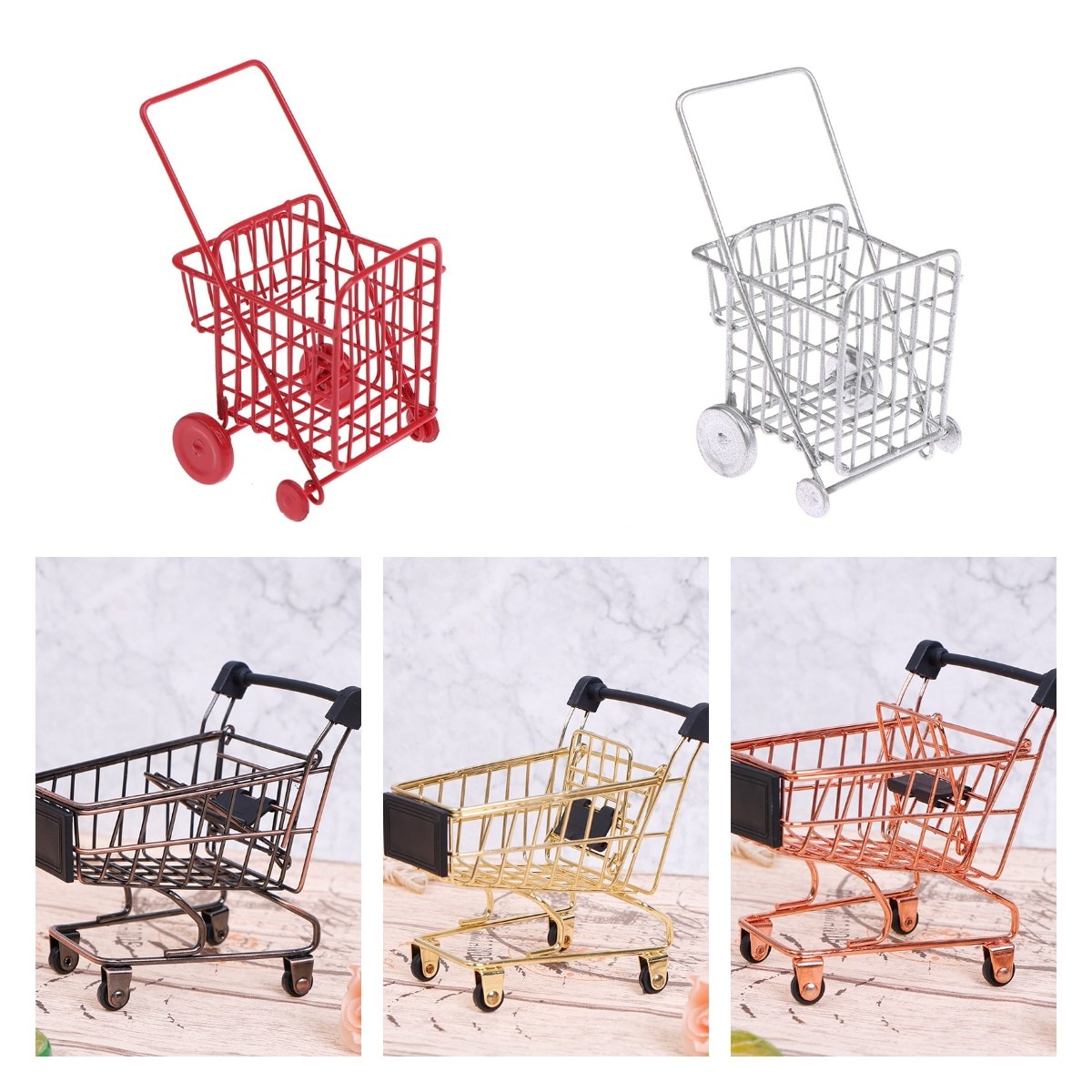 Mini Shopping Cart Trolley Home Office Sundries Storage Ornaments Model Children's Toy ~