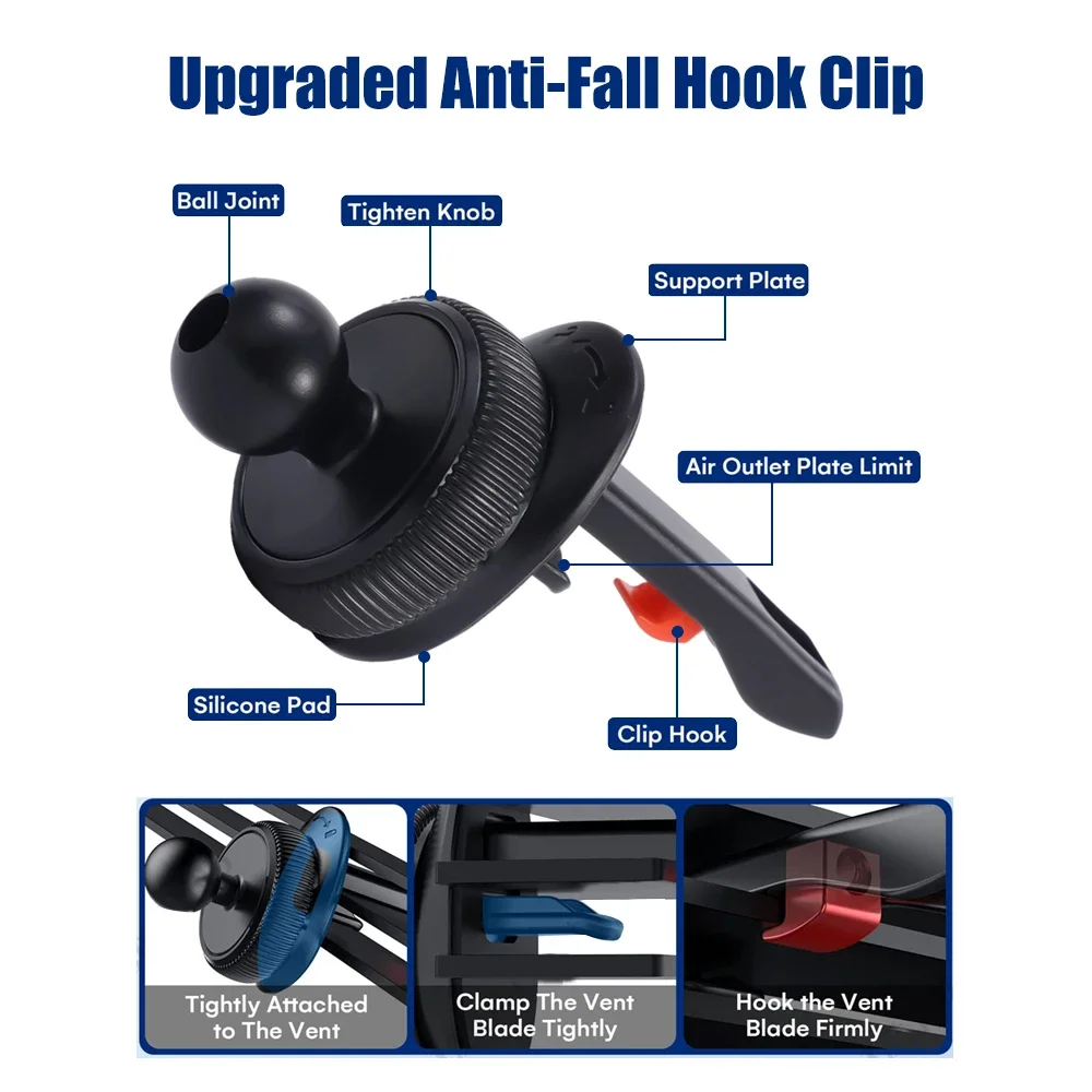 17mm Ball Head Bracket Clip For Car Air Vent Mobile Phone Holder Accessories Universal Air Vent GPS Navigation Stand Clamp