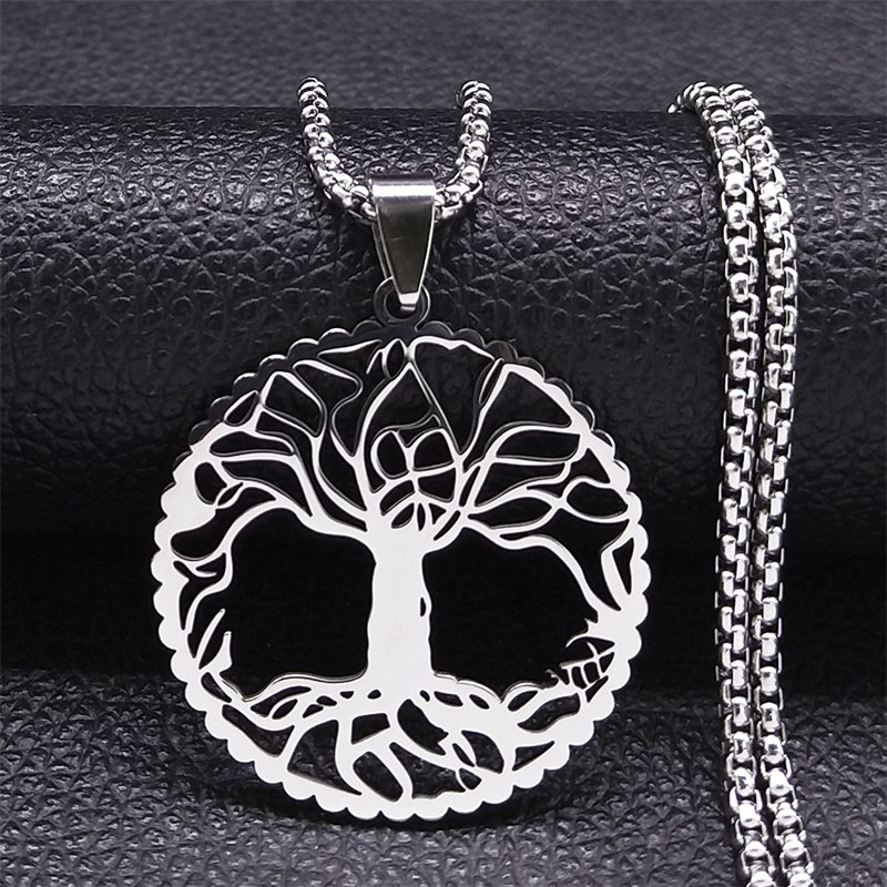 Levensboom Halsketting Voor Dames Heren Roestvrij Staal Goudkleurige Hanger Kettingen Amulet Sieraden Cadeau N3397GDS01: Rood-Bruin