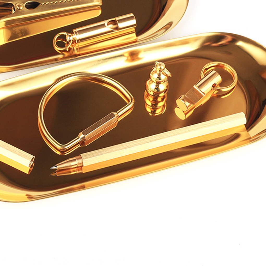 Metal Storage Tray Towel Plate Oval Stainless Steel Jewelry Tray Small Items Dessert Dish Plate Decorative Article