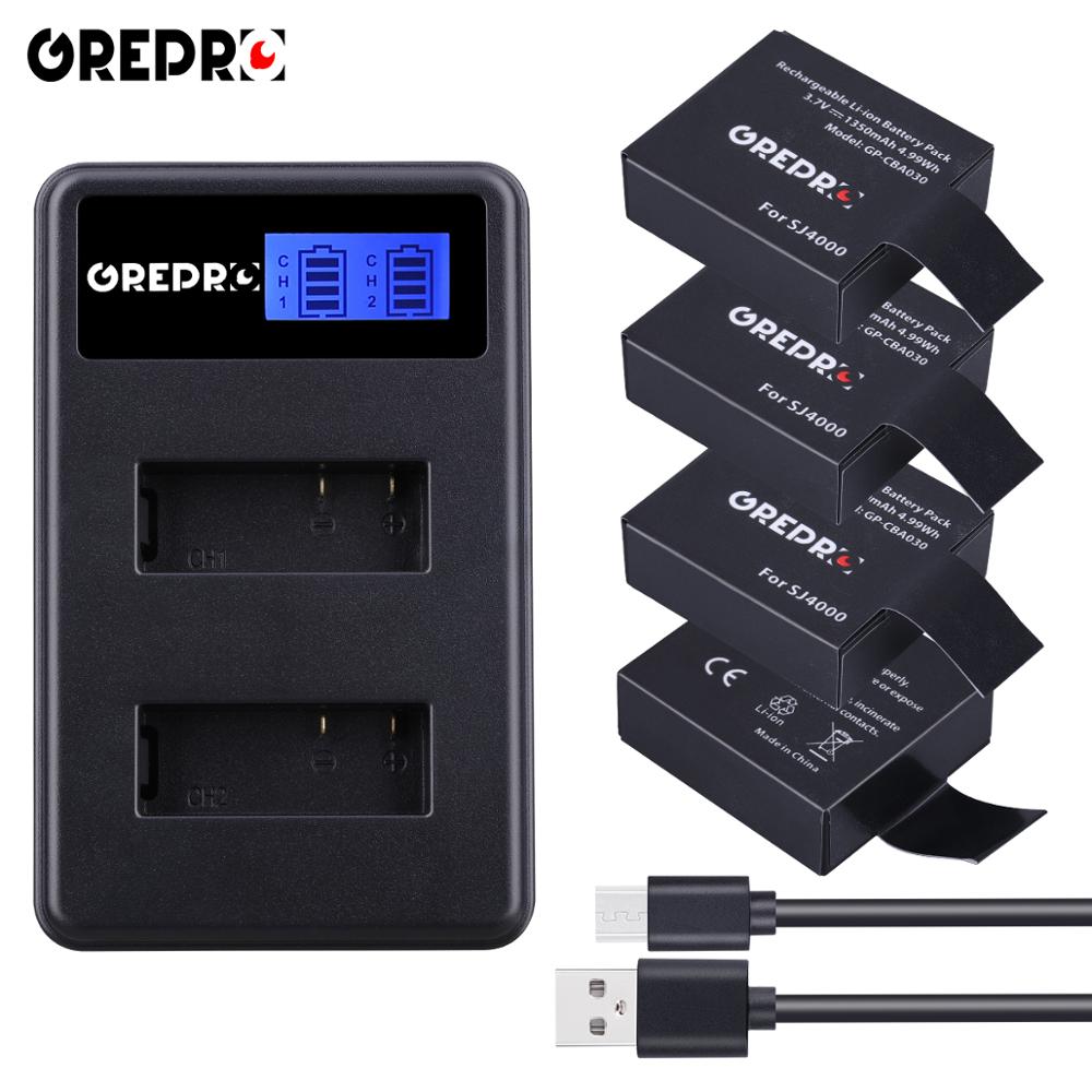 4 Pcs PG1050 SJ4000 sj5000 sj6000 sj7000 battery + LCD Dual charger for SJCAM SJ8000 SJ9000 M10 EKEN 4K H8 H9 GIT-LB101 GIT: 4B with Charger