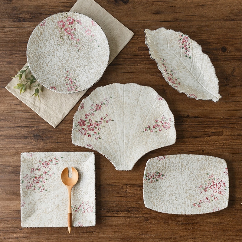 Japanska zakka stil keramiska servis tallrikar små rosa blommor tryckt under glaserade kinesiska porslin middag tallrik porslin