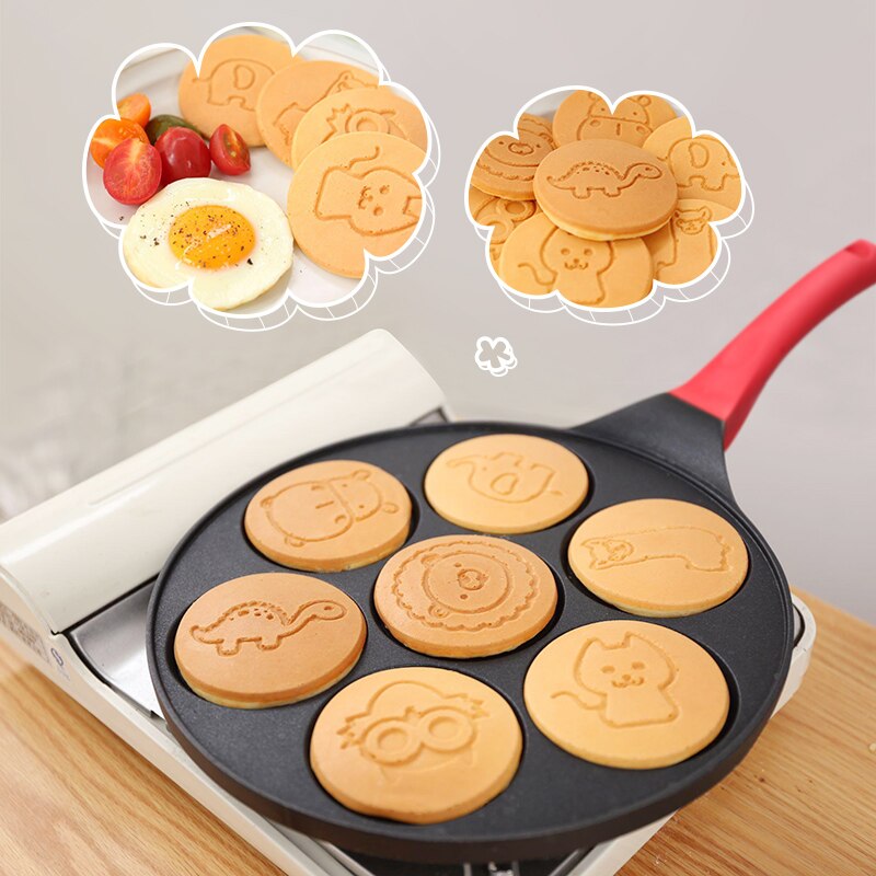 Padella per uova a 7 fori padella antiaderente di alta qualità simpatica macchina per la colazione per bambini con motivo a piccoli animali assolo per stufa a gas