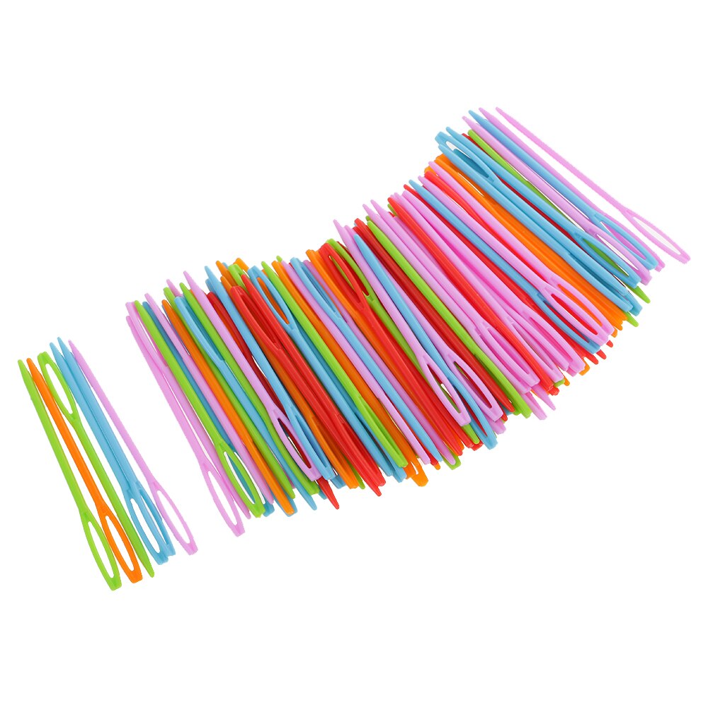 100pcs Colorful Plastic Sewing Weaving Needles for Kid DIY Craft Wool Cross Stitch Knitting Crochet 7cm Threading Needles